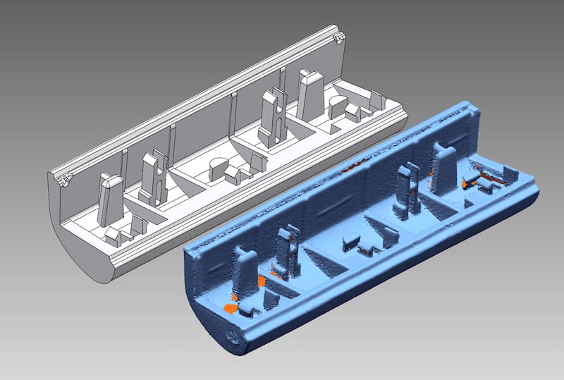 3D-скан деталі поряд із відтвореною CAD-моделлю
