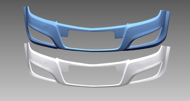 3D-скан автомобільного бампера та відтворена за ним CAD-модель
